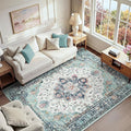 RELEANY Area Rugs 6'x9' Washable Non-Slip, Floral Vintage Distress Medallion by RELEANY