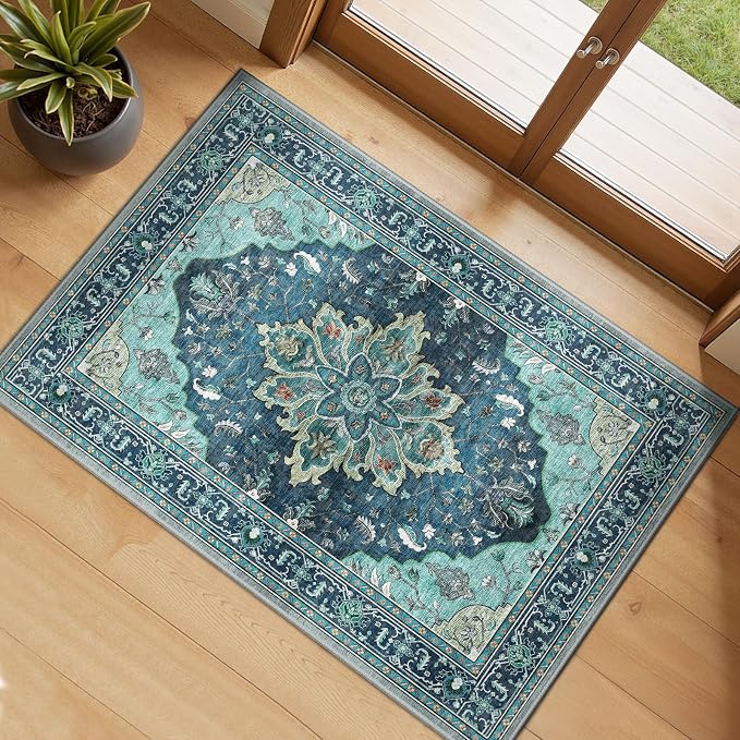 RELEANY Area Rugs Small 2'x3' Washable Non-Slip, Floral Vintage Distress by RELEANY