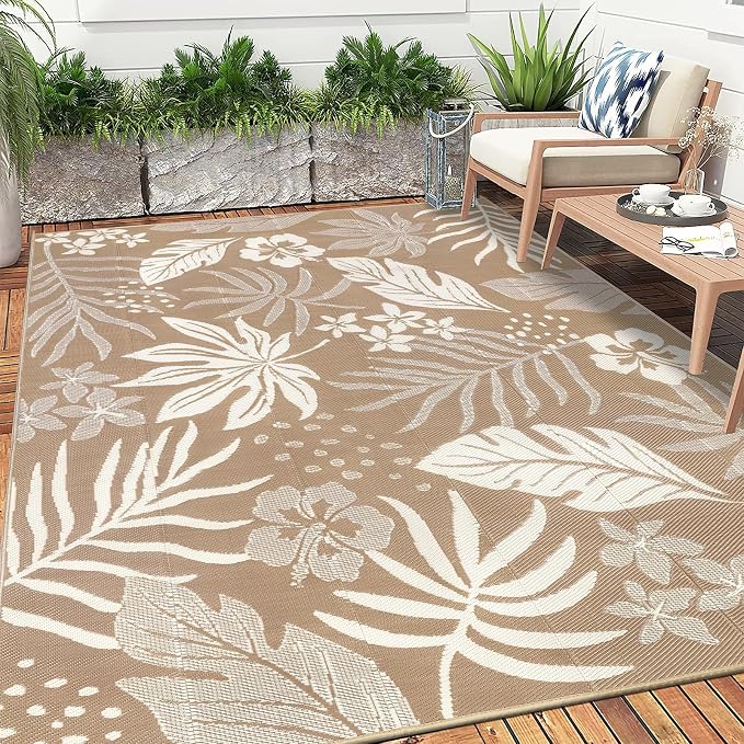 Pauwer Waterproof Outdoor Rug 9x12, Reversible Plastic Straw Patio Camping Rug - Image 7
