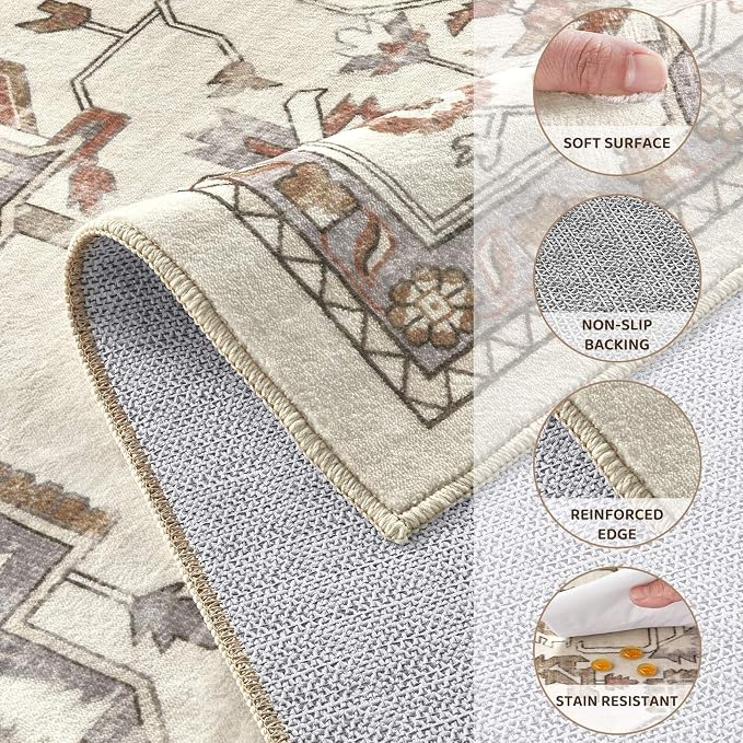 10x14 Area Rugs for Living Room, Washable Non Slip Vintage Distressed Stain - Image 8