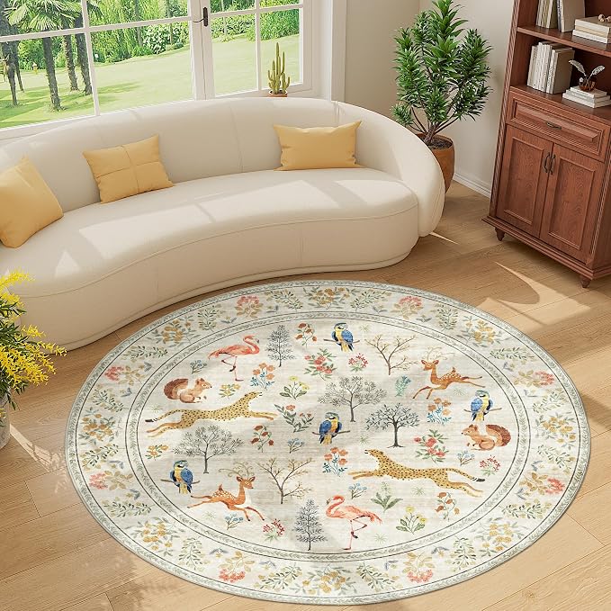 DUKINO 6ft Round Rug for Bedroom, Animal Print Washable Circle Rug - Image 9