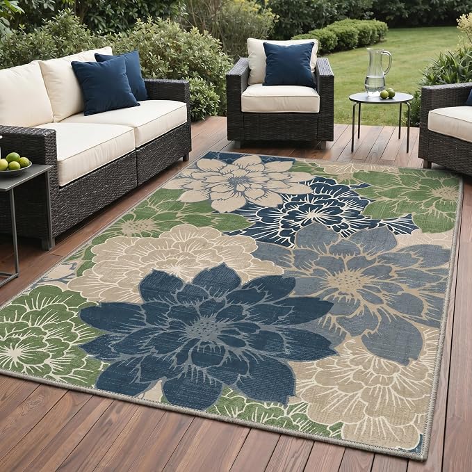 GENIMO Indoor Outdoor Area Rug 5'x7', Machine Washable Rugs by GENIMO