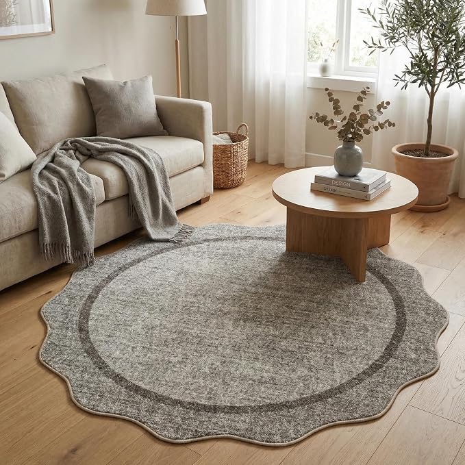 GarveeHome Scalloped Round Area Rugs, Washable Small Round Rug 3 ft Non-Slip by GarveeHome