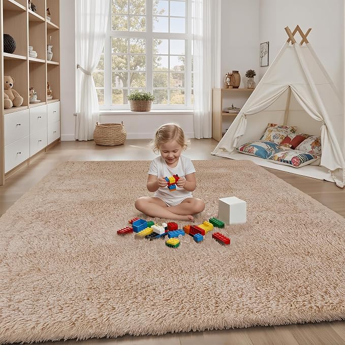Area Rug for Living Room Bedroom: 6x9 Camel Soft Fluffy Shag Upgrade Non-Slip - Image 4