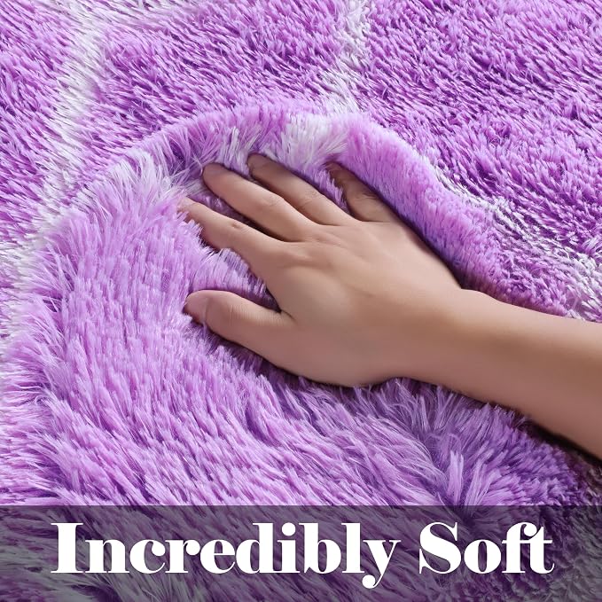 ONASAR Area Rugs for Bedroom Living Room, 4x6 Fluffy Purple and White Throw Rug - Image 2