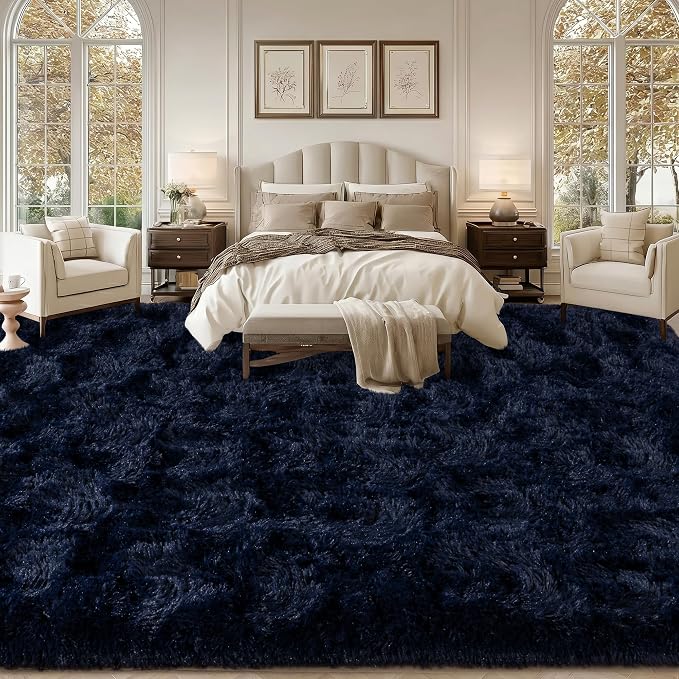 Navy Blue Rug for Living Room, 9x12 Large Fluffy Rugs for Bedroom, Soft Carpet - Image 2