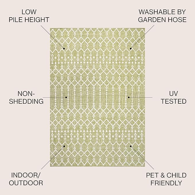 JONATHAN Y Moroccan Geometric Indoor Outdoor Area Rug 4X6 Light Green/Cream - Image 2