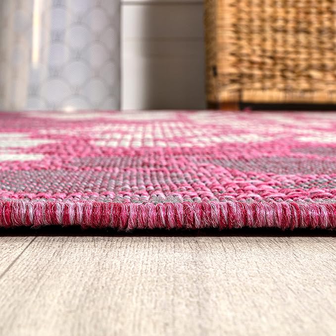 JONATHAN Y Floral Textured Weave Indoor Outdoor Runner Rug 2X10 Fuchsia/Light - Image 6