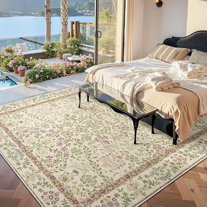 jinchan Zenith Floral 8x10 Area Rug Soft Low-Pile Living Room Rug Machine - Image 2