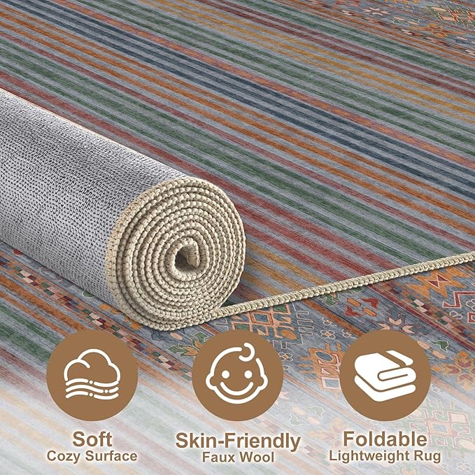Nakagishi 5X7 Area Rugs Living Room: Washable Large Vintage Rug Neutral - Image 3