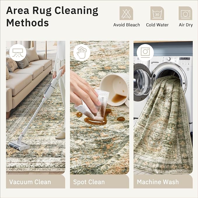 Soalmost 5x7 Area Rugs Green Orange Low Pile Indoor Washable Trendy Faded Style - Image 8