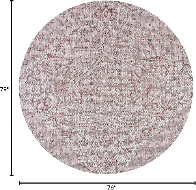 JONATHAN Y Boho Medallion Indoor Outdoor Round Area Rug 6 Ft Red/Taupe - Image 2
