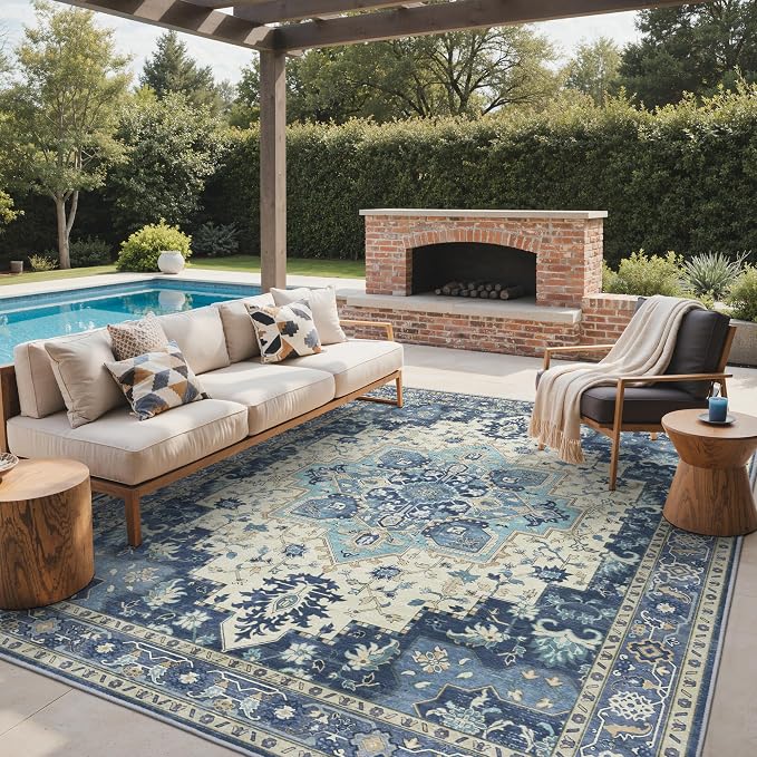GENIMO Outdoor & Indoor Area Rug 8'x10', Waterproof, Non-Shedding, Easy Cleaning by GENIMO