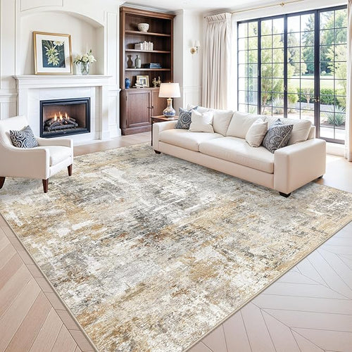 10x10 ft Square Living Room Rug – Washable Modern Abstract Area Rug by ZHXXUJ