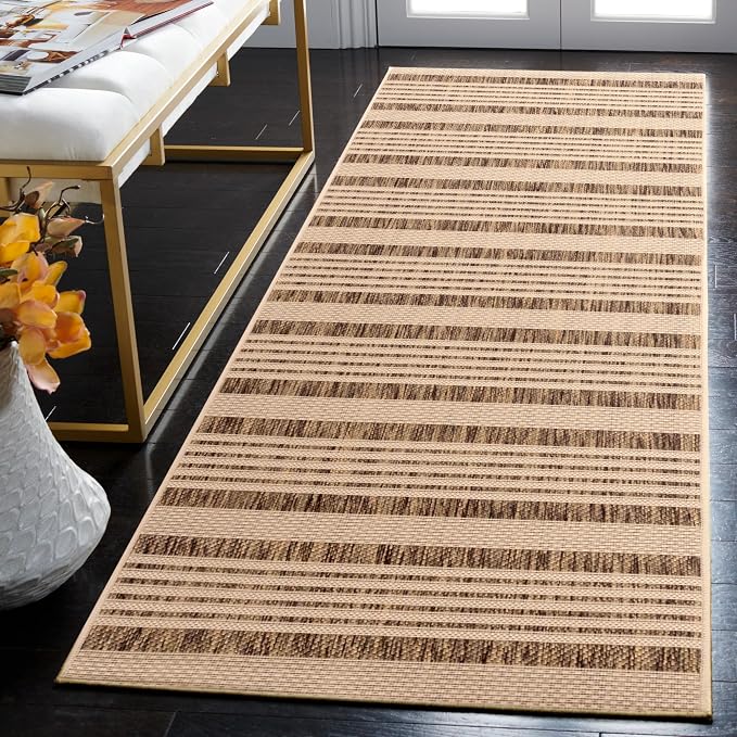 SAFAVIEH Courtyard Collection 2'3' x 18' Brown/Bone CY6062 Stripe Indoor/ - Image 7