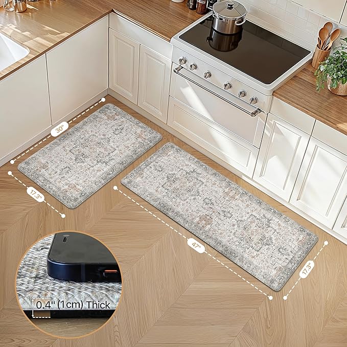GENIMO Kitchen Mats for Floor 2PCs, Washable Anti Fatigue Mat for Cushioned - Image 2