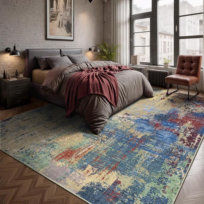 5x7 Area Rugs - Modern Abstract Washable Rug, Ultra Soft Non Slip Low Pile - Image 3