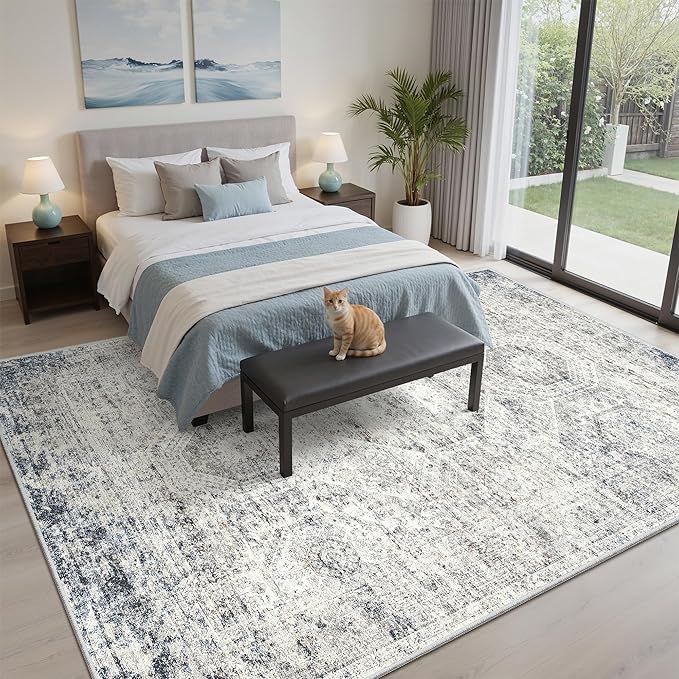 Soalmost 7x9 Area Rug for Living Room Washable Abstract Vintage Soft Thin - Image 4