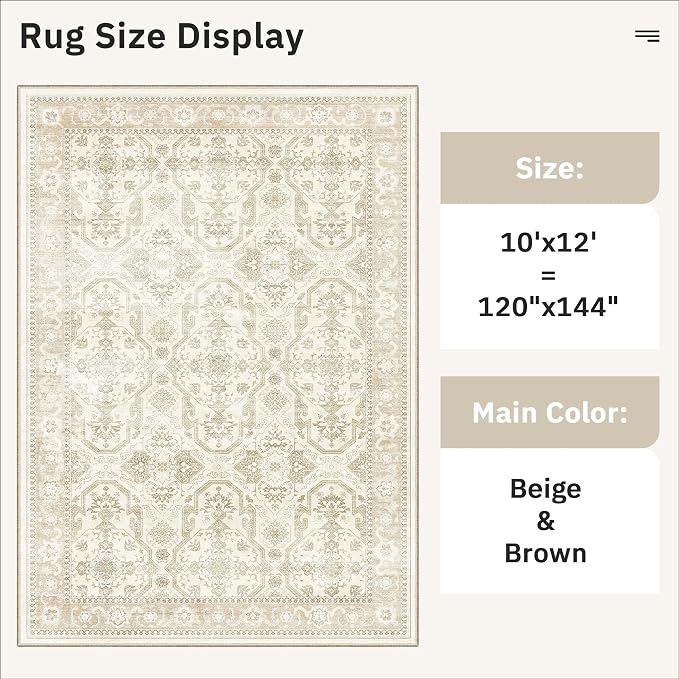 Soalmost Area Rug 10x12 Vintage Washable Living Room Large Carpet Non Slip - Image 5