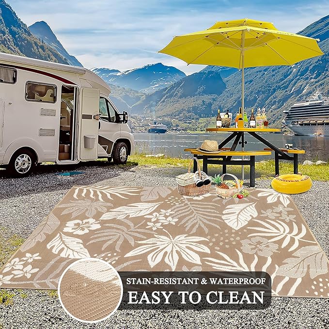 Pauwer Waterproof Outdoor Rug 9x12, Reversible Plastic Straw Patio Camping Rug - Image 5
