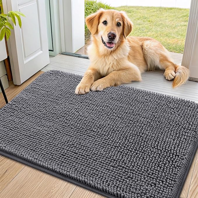 Smiry Dog Door Mat for Muddy Paws 34x21, Absorbent Dirt Trapper, Non-Slip by Smiry