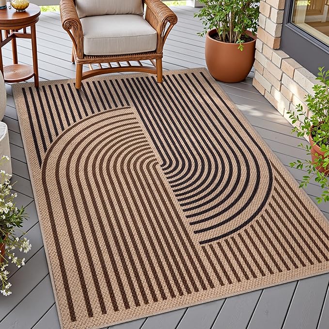 Tangsoo Easy Jute 3x5 Rug for Living Room, Non-Slip Thin Dark Brown Rainbow by Tangsoo
