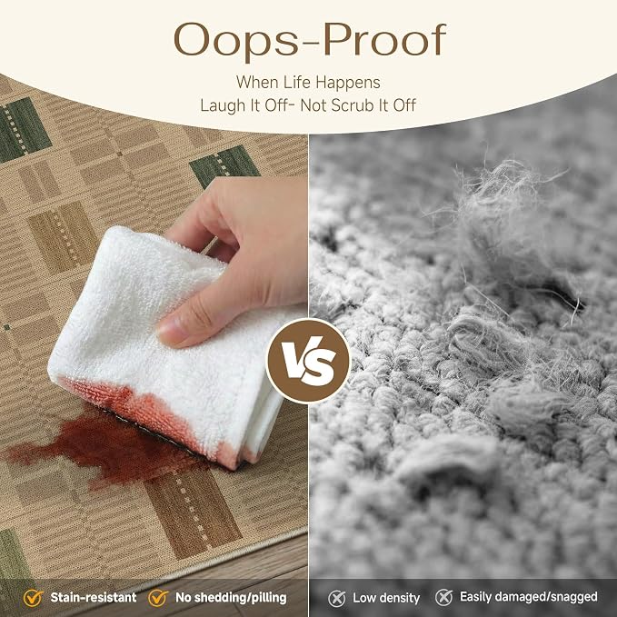 HUGEAR 5x8 Jute Outdoor Indoor Checkered Rug Washable Linen Textured Weave High - Image 4