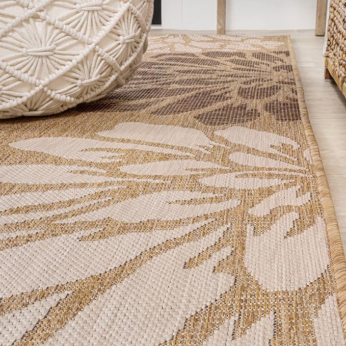 JONATHAN Y Floral Textured Weave Indoor Outdoor Runner Rug 2X8 Brown/Cream - Image 4