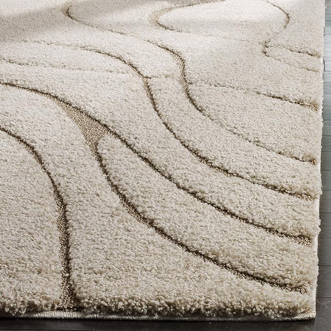 SAFAVIEH Florida Shag Collection 9' Round Cream/Beige SG471 Abstract Wave - Image 4