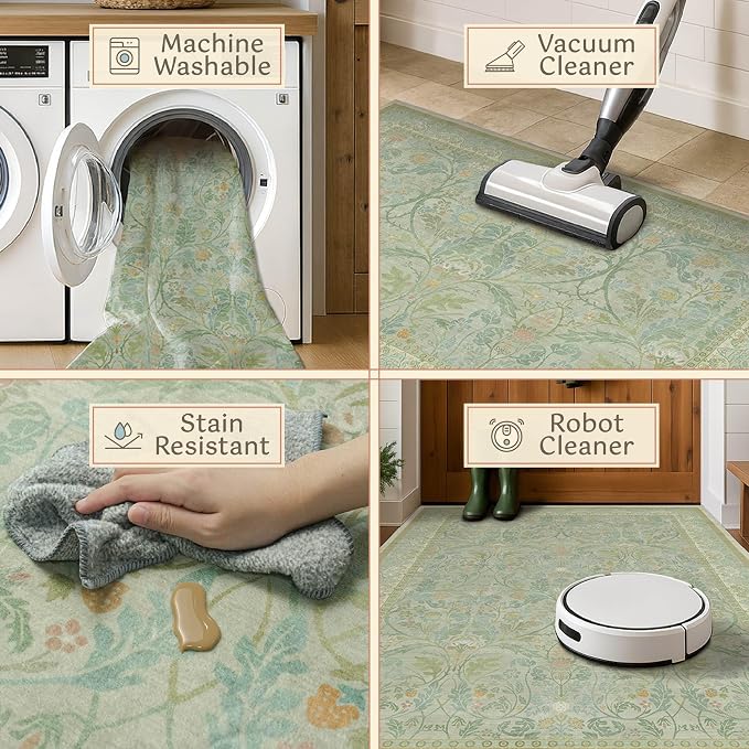 Boho Sage Green Bathroom Rugs, 2x3 Soft Washable Non Slip Small Area Rug - Image 4