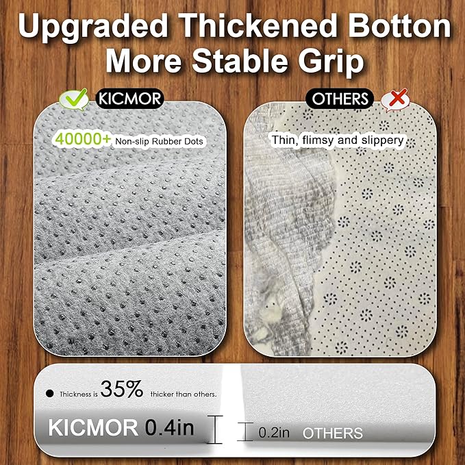 KICMOR Rugs for Living Room, 5x8 Fluffy Soft Beige and Cream White Checkered - Image 4