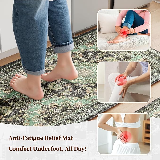Boho Kitchen Mats for Floor 2 Piece Set Anti Fatigue Cushioned PVC Kitchen Rugs - Image 3