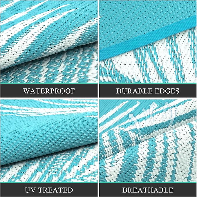 Pauwer Waterproof Outdoor Rug 6x9, Reversible Plastic Straw Patio Camping Rug - Image 4