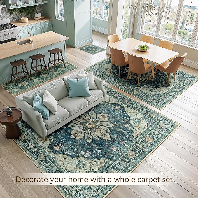 RELEANY Area Rugs 6'x9' Washable Non-Slip, Floral Vintage Distress Medallion - Image 4