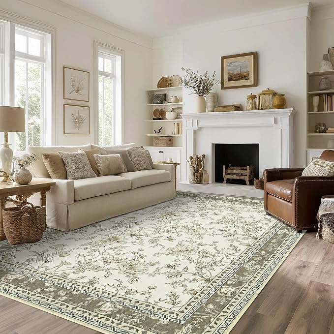 Taupe Boho Living Room Rug 5x8, Washable Low Pile Non Slip Area Rugs - Image 8