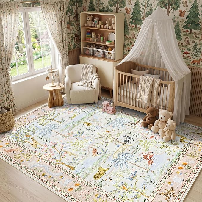 4x6 Whimsical Safari Nursery Area Rug Washable Non Slip Small Living Room Rugs by Garvee