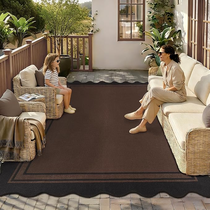 5x7 Scalloped Rug Easy Jute Washable Outdoor Patio Rug - Image 9