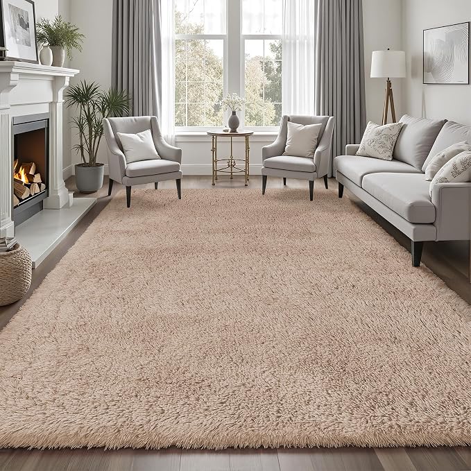 Area Rug for Living Room Bedroom: 9x12 Camel Soft Fluffy Shag Upgrade Non-Slip - Image 3