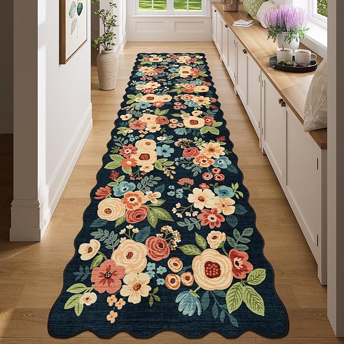 DUKINO Washable Runner Rug, 2x7 Lightweight Soft Floral Hallway Rug Runner by DUKINO