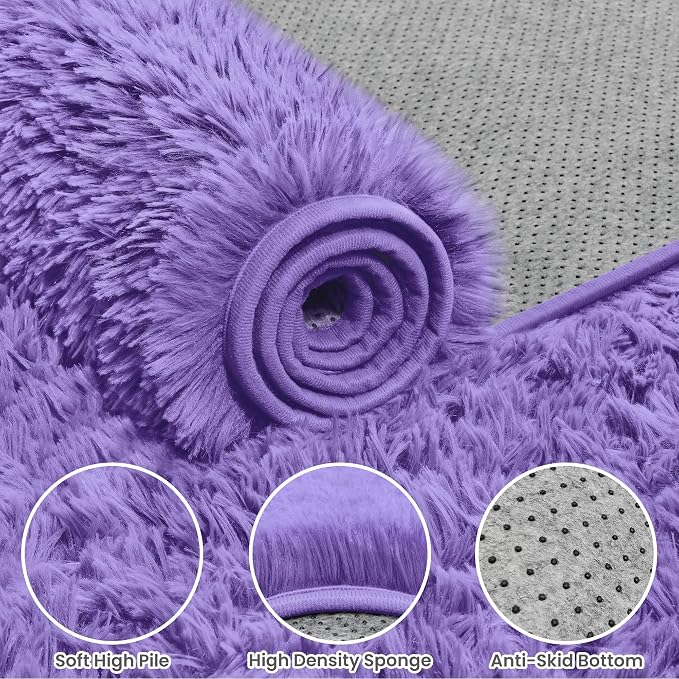6x9 Area Rugs for Living Room Rug: Soft Fluffy Shag Purple Rugs for Bedroom - Image 6