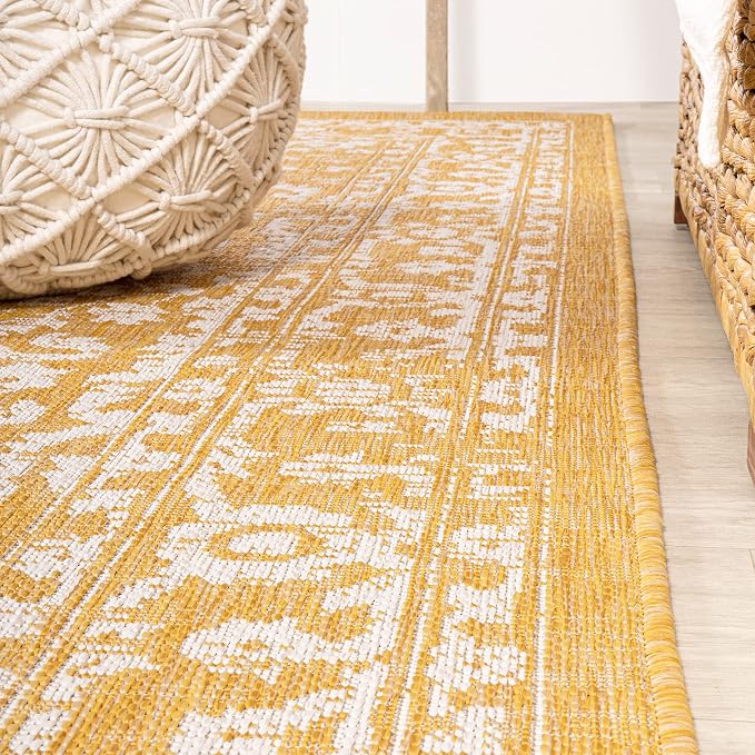 JONATHAN Y Boho Medallion Indoor Outdoor Area Rug 5X8 Yellow/Cream, Malta - Image 8