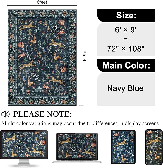 DUKINO 6x9 Rug, Washable Animal Living Room Rug - Image 2