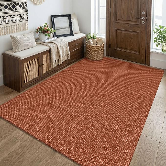 KOZYFLY Orange Washable 4x5 Entry Woven Area Rug, Braided Throw Rugs by KOZYFLY