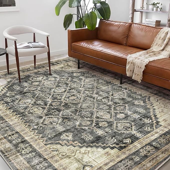 CHAMPLANT Washable Area Rug 8'x10' Retro Boho Design Non-Shedding Non-Slip Easy by CHAMPLANT