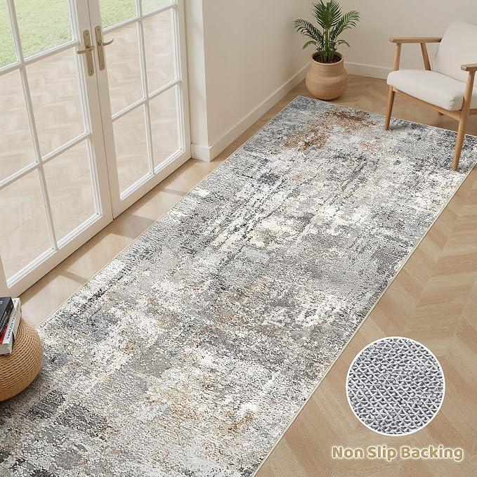 Runner Rug Kitchen Washable Rugs: 3x10 Non-Slip Abstract Soft Modern Stain - Image 3