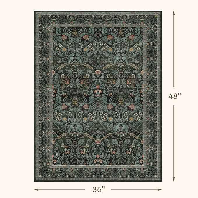 Farmhouse 3x4 Rug for Entryway Indoor, Non Slip Dark Green Washable Kitchen - Image 2