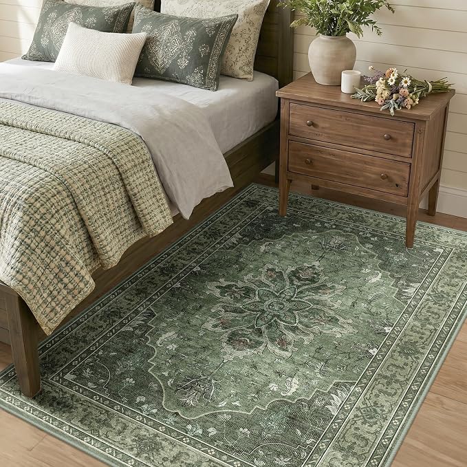 RELEANY Area Rugs 4'x5' Washable Non-Slip, Floral Vintage Distress Medallion - Image 2