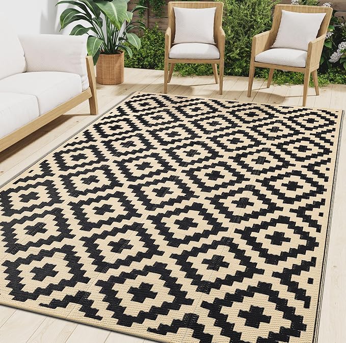 Smiry Waterproof Outdoor Rug 9x12 ft, Reversible Plastic Straw Patio Camping by Smiry