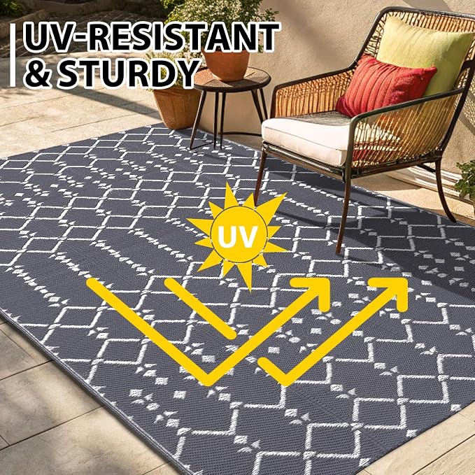 Smiry Outdoor Rug 6x9 ft, Waterproof Reversible Plastic Straw Rugs, Boho - Image 5