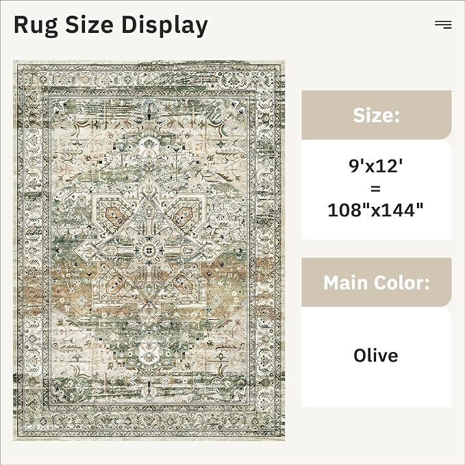 Soalmost 9x12 Area Rugs for Living Room, Non Slip Machine Washable Vintage Rugs - Image 4